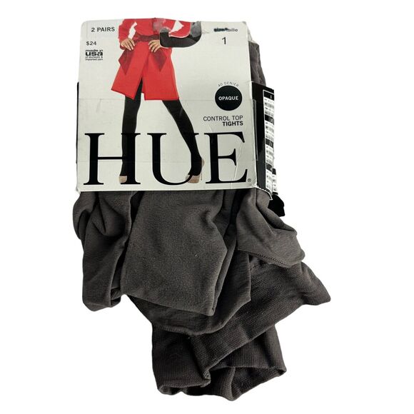 Hue opaque Black & Grey 2 pair Control top tights size 1 - Picture 1 of 3